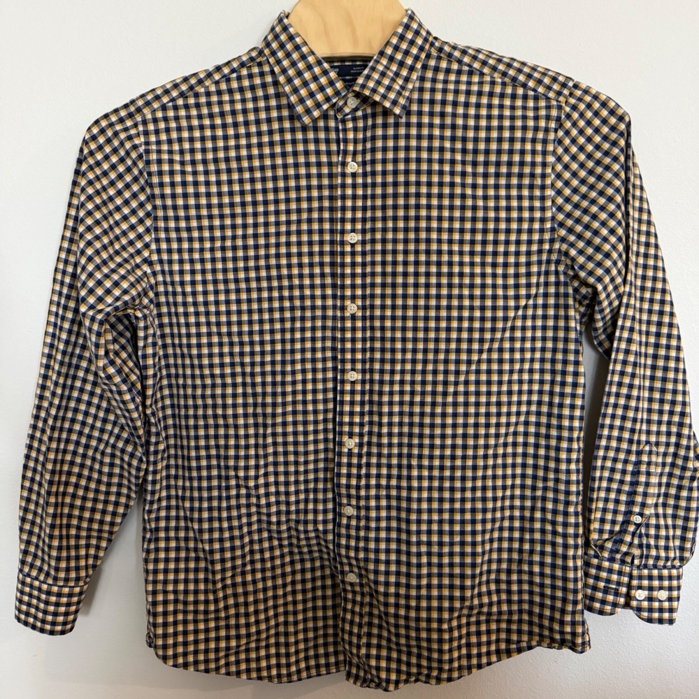 Gap Mens Classic Fit Gingham Button Down Shirt Navy Yellow White Cotton XL